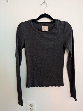 Charcoal Ribbed Long Sleeve Top